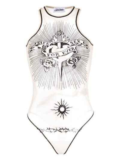 Jean Paul Gaultier Graphic-print Bodysuit In Beige
