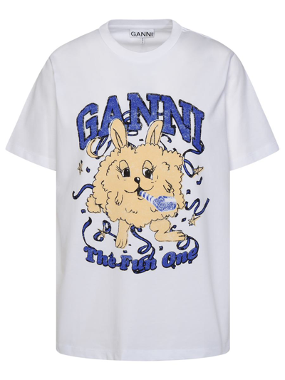 Ganni Short Sleeve Relaxed Fun Bunny T-shirt In White | ModeSens