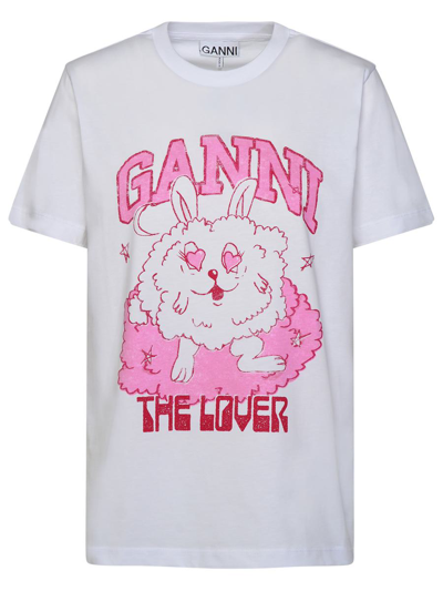 Ganni Short Sleeve Relaxed Love Bunny T-shirt In White