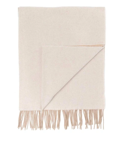 Ganni Fringed Wool Scarf In Neutrals