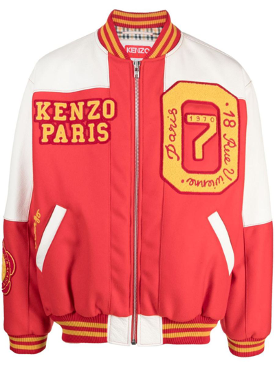 Kenzo Tiger Academy Logo-patch Bomber Jacket In Cerise