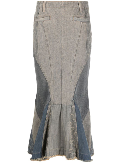 Marine Serre Regenerated Denim Skirt In Grey