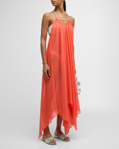 Ramy Brook Joyce Embellished-strap High-low Dress In Orangeade