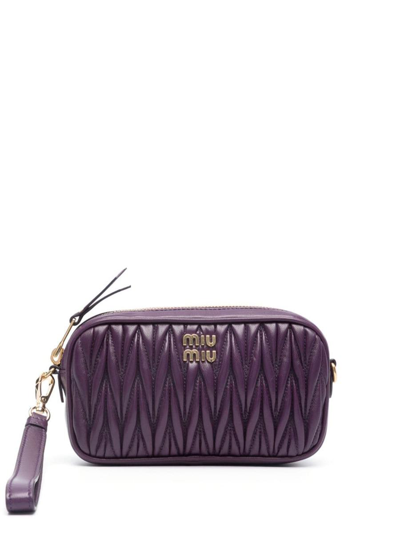 Miu Miu Matelassé Nappa Leather Clutch Bag In Viola