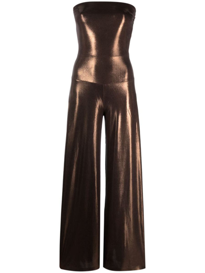 Norma Kamali Strapless Elephant Jumpsuit In Brown