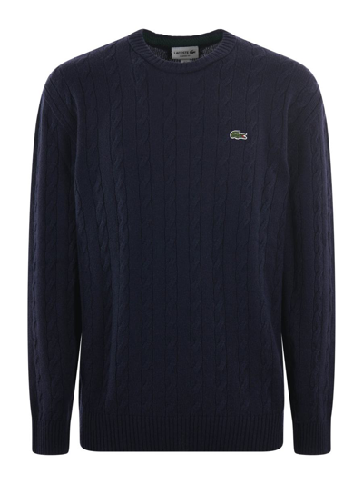 Lacoste Navy Blue Cable-knit Wool Crewneck Sweater