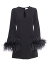 P.a.r.o.s.h Parosh Feather Trim Mini Dress With Elegant Silhouette And Keyhole Detail In Black