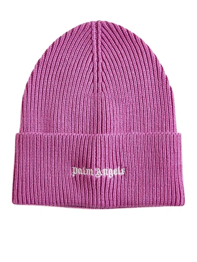 Palm Angels Logo Embroidered Knit Beanie In Pink & Purple