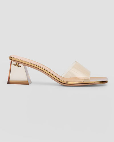 Gianvito Rossi Transparent Block-heel Mule Sandals In Gold