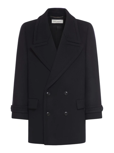 Saint Laurent Double Breasted Short Coat In Black