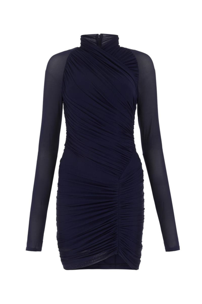 Ferragamo Salvatore  Gathered Detailed Asymmetric Hem Mini Dress In Midnight