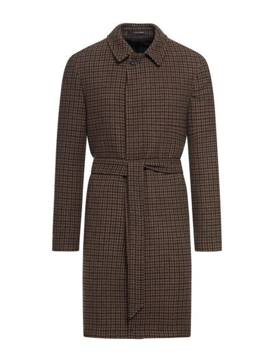 Tagliatore Single Breasted Belted Coat In Multicolour