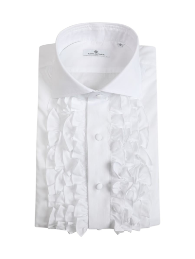 Tagliatore Ruffled Cotton Shirt In White