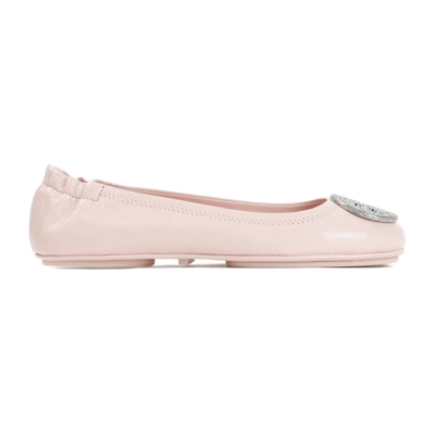 Tory Burch Minnie Logo Embellished Ballerina Shoes In Nude & Neutrals