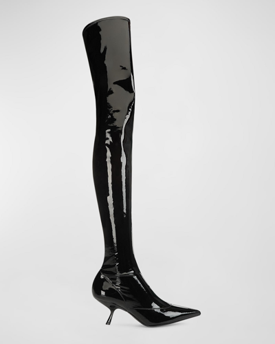 Sergio Rossi Stretch Patent Over-the-knee Boots In Black