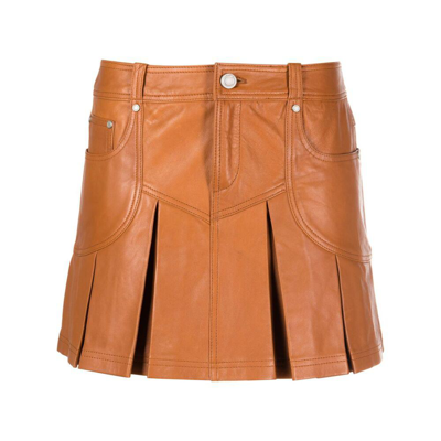 Trussardi Box-pleated Leather Miniskirt In Brown