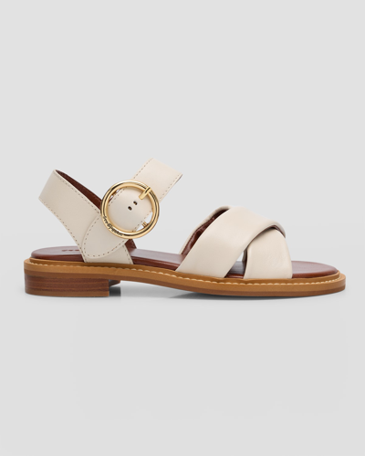 See By Chloé Lyna Leather Crisscross Ankle-strap Sandals In Natural