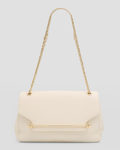 Strathberry East-west Flap Leather Shoulder Bag In Vanilla