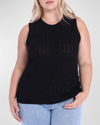 Minnie Rose Plus Size Pointelle Cotton-cashmere Tank In Black