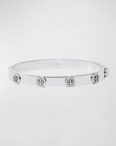 Tory Burch Miller Stud Pave Hinge Bracelet In Tory Silver Crys