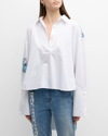 HELLESSY MYLES SEQUIN PANEL HIGH-LOW COLLARED SHIRT