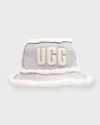 Ugg Logo Fleece Bucket Hat In Grey Heather