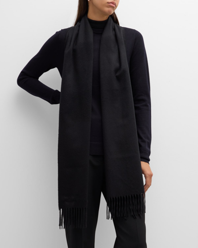 Johnstons Of Elgin Black Wide Cashmere Fringe Scarf