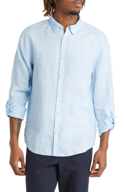 Scotch & Soda Linen Shirt With Roll Up In Blue