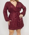 CURVE MARKET SEQUIN WRAP DRESS IN BURGUNDY