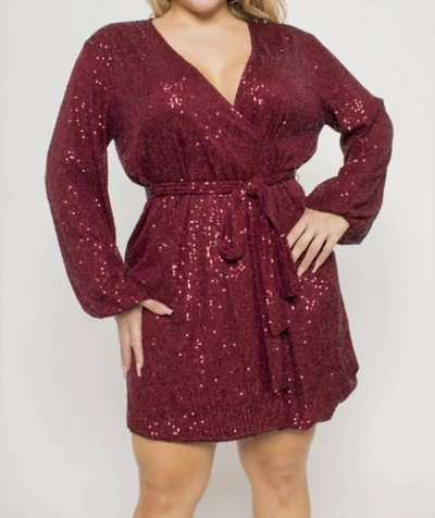 Curve Market Sequin Wrap Dress In Burgundy In White