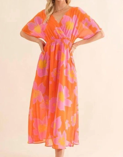 Cozy Co. Calypso Breeze Maxi Dress In Orange In Multi