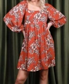 ANGIE BABYDOLL DRESS IN RUST FLORAL