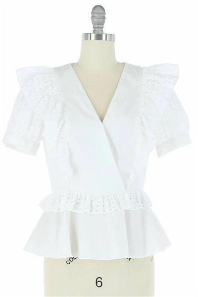 Skies Are Blue Women's Overlapped Frill Blouse In White
