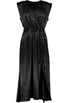 BISHOP + YOUNG AERIES SATIN WRAP DRESS IN BLACK