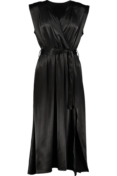 Bishop + Young Aeries Satin Wrap Dress In Black