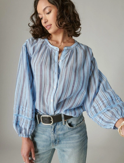 Lucky Brand Women's Relaxed Button Through Blouse In Blue
