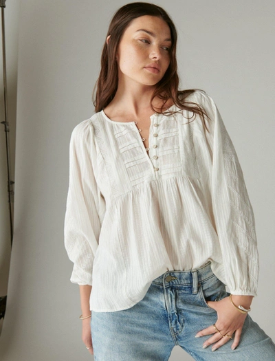 Lucky Brand Women's Long Sleeve Embroidered Tunic Top In White