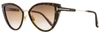Tom Ford Women's Cat Eye Sunglasses Tf868 Anjelica-02 52f Dark Havana/gold 57mm In Multi