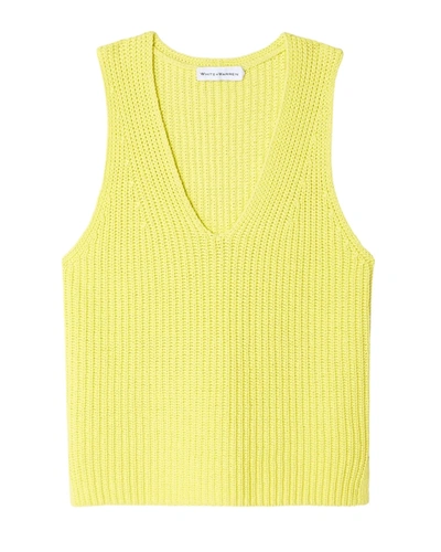 White + Warren Cotton Tape Sleeveless Ribbed V Neck Sweater In Sunbeam