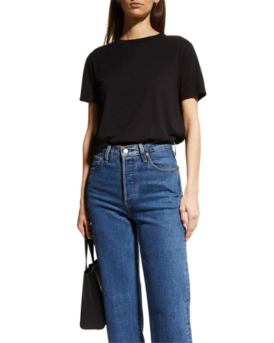 Majestic Lyocell Cotton Semi-relaxed Short-sleeve Crewneck Tee In Noir