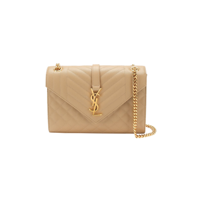 Pre-owned Saint Laurent Monogram Medium Envelope Chain Bag 'dark Beige' In Tan