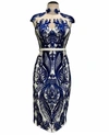 Bariano Structured Embroidery Gown In Blue/white In Blue