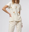 THE GREAT THE BOXY CREW WEEPING DAISY EMBROIDERY TEE IN WHITE