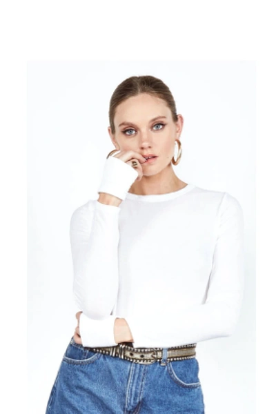 Michael Lauren Baxter Long Sleeve Fitted Top With Slit In White