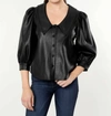 DOLCE CABO VEGAN PUFF SLEEVE COLLARED TOP IN BLACK