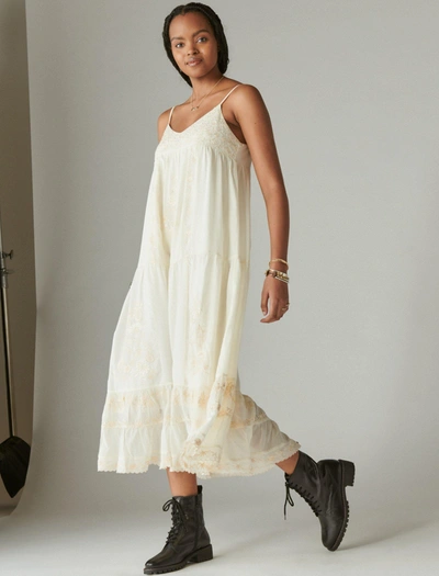 Lucky Brand Women's Embroidered Maxi Slip Dress In White