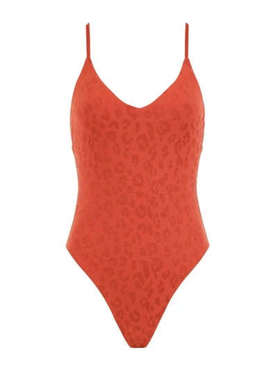 Bromelia Swimwear São Conrado V-strap One Piece In Leopard In Red