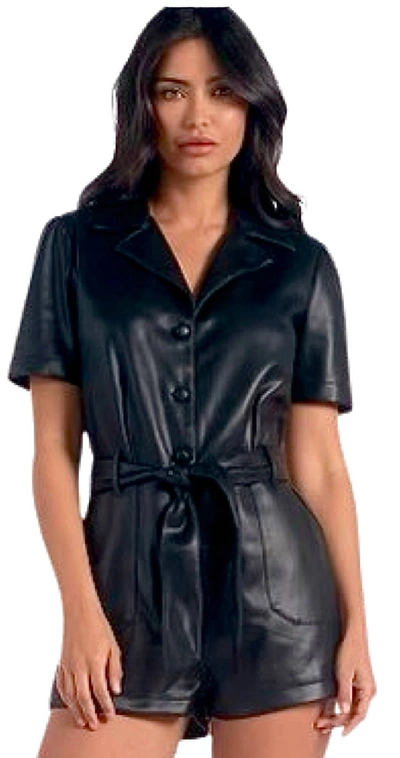 Elan Vegan Belted Romper In Black