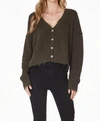 BOBI DISTRESSED BUTTON FRONT CARDIGAN IN ARMY