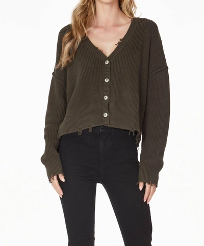 Bobi Distressed Button Front Cardigan In Army In Green